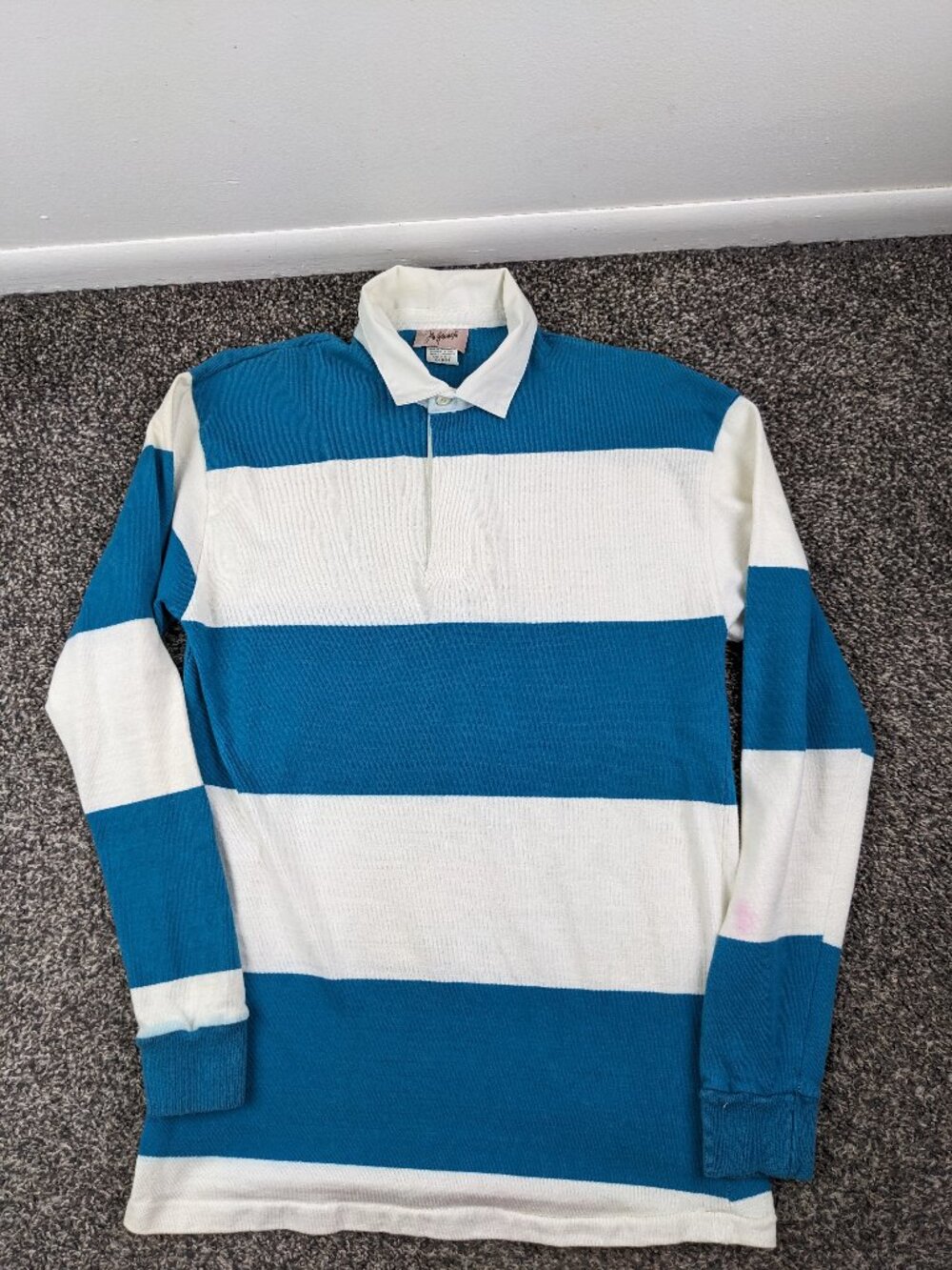 Vintage John Wanamaker Rugby Polo Shirt Striped Blue L/S Mens Small USA Made